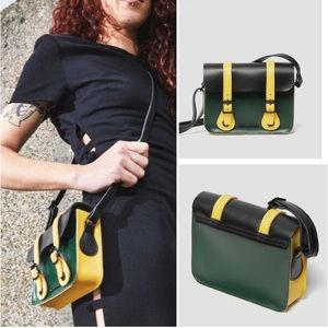DR MARTENS 7 INCH YELLOW/GREEN LEATHER CROSSBODY BAG